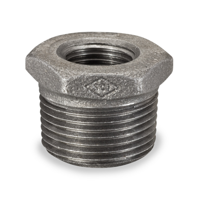 1″ × 1/2″ Malleable Iron 150# Black Threaded Hex Bushing, UL/FM