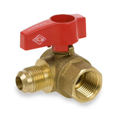 1/2 × 3/8 Forged Brass FIP x Flare Angled 2-Piece Gas Valve Series 235