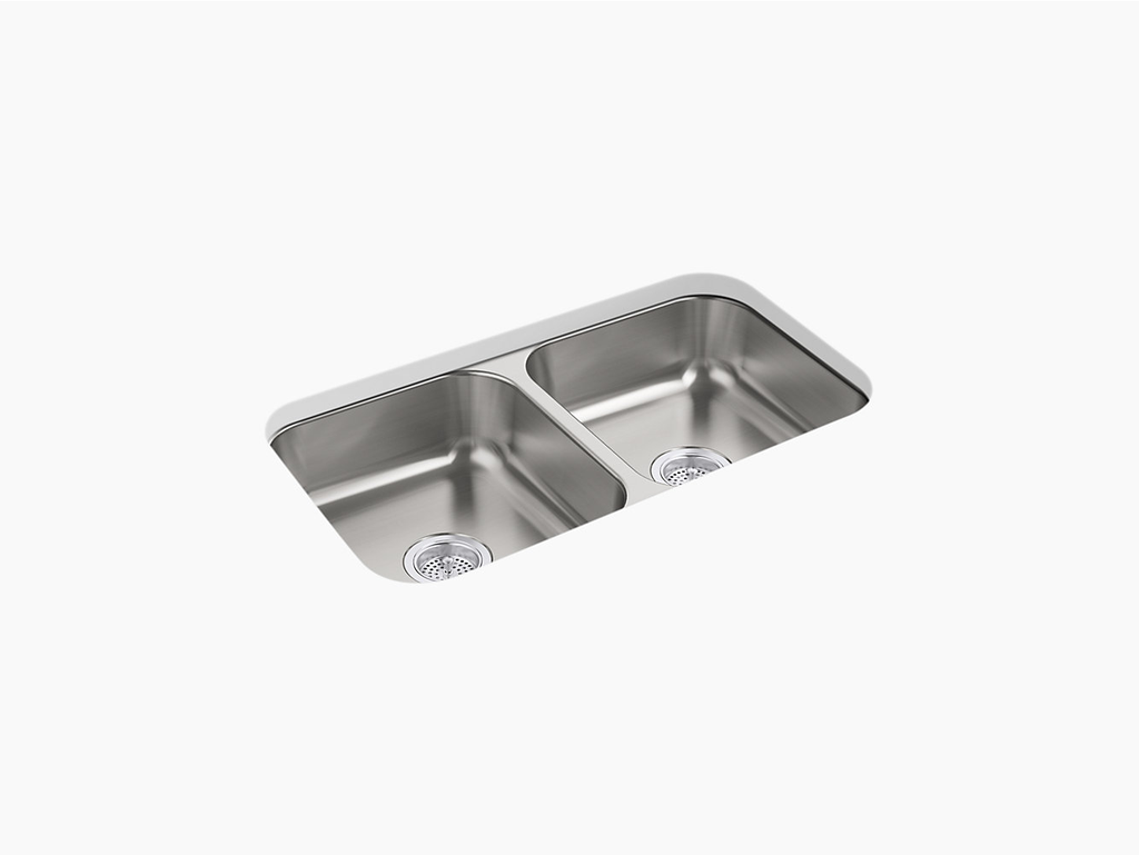 McAllister® Under-Mount Double-Equal Kitchen Sink, 31-15/16" x 18-1/8" x 5-15/16"