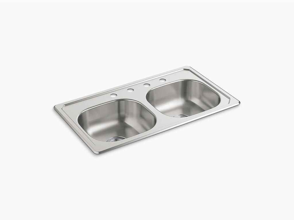 { Top-Mount Double-Bowl Kitchen Sink, 33" x 19" x 6"