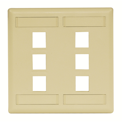 Phone/Data/Multimedia Face Plate, Face Plate, Rear-Loading, 6-Port, Double-Gang, Electric Ivory