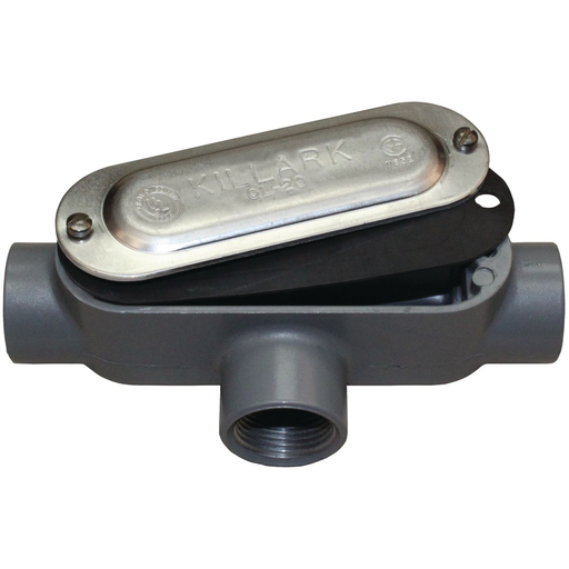 O SERIES/DURALOY 5 SERIES - ALUMINUM CONDUIT BODY WITH COVER AND GASKET- T TYPE - HUB SIZE 3/4 INCH - VOLUME 7.0 CUBIC INCHES