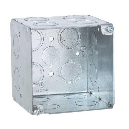 3-3/4 in. Square Box, Large capacity, Welded, 3-1/2 in. Deep, Sixteen 1/2 and 3/4 in. Concentric KO's and One 1/2 in. KO