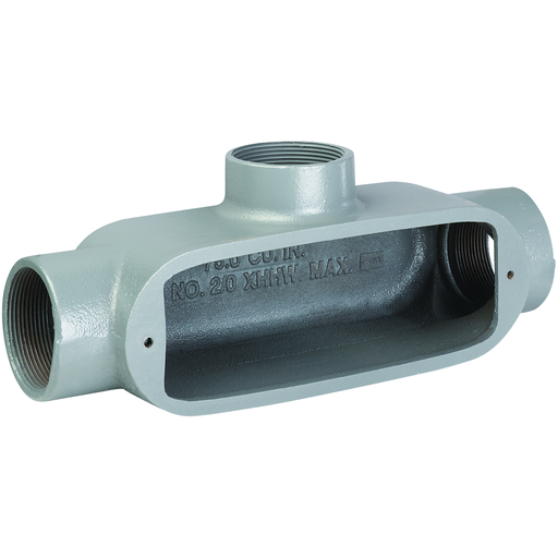 O SERIES/DURALOY 5 SERIES - MALLEABLE IRON CONDUIT BODY - T TYPE - HUBSIZE 2 INCH - VOLUME 70.0 CUBIC INCHES