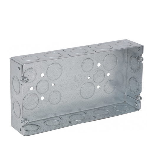 3-Gang Box, Welded, 1-5/8 in. Deep, Fourteen 1/2 & 3/4 in. Concentric KO's, Six 1/2 in. KO's, and Two 3/4 in. KO's