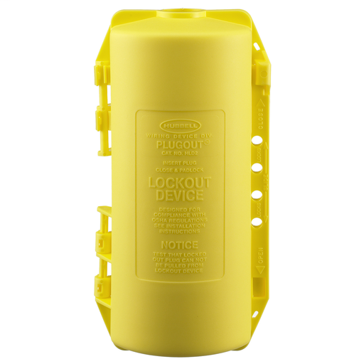 Twist-Lock® Devices, Accessories, PLUGOUT® Lockout device for 20 and 30A 3 wire angle plugs and watertight Safety-Shroud® Twist-Lock® plugs, Yellow