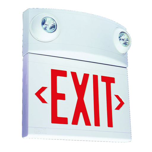 LT Series desiner combination exit/emergency light, Mounting Type: ceiling or wall mount, Face style: Universal Single/ Double Face, Wording On Sign: EXIT, Letter Color: red, Color: white, Number of Lamps: 2, Operation: emergency operation, Battery Type: