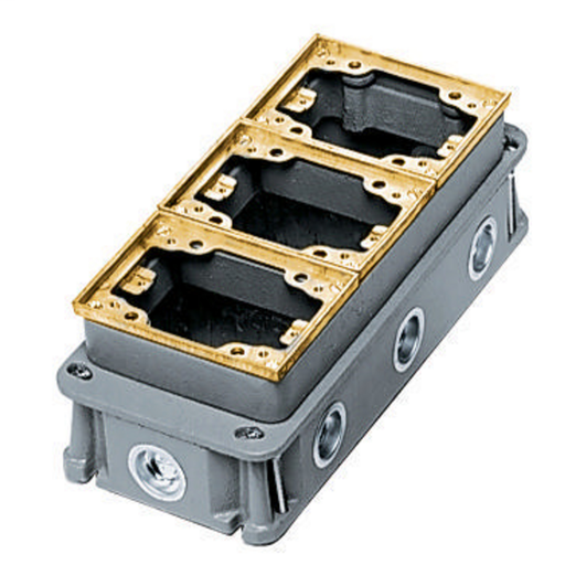 3-Gang, Rectangular Cast Iron Box, Deep, Fully Adjustable, Brass Top