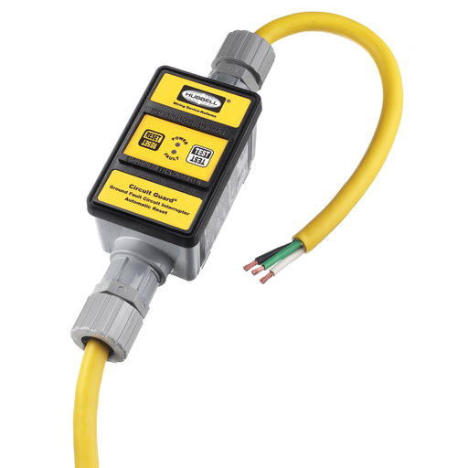 Power Protection Products, GFCI High Amperage Portables, Industrial/Commercial, Auto Set, 30A 3-Phase 250V AC, 6' Cord Length, 4-6 mA Trip L evel, Yellow