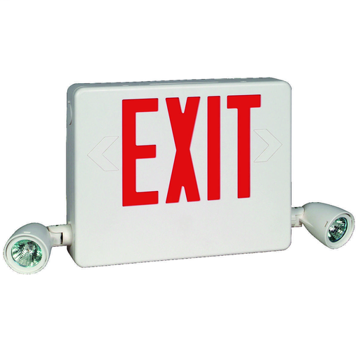 HCX Series side mount LED desiner combination exit/emergency light, Mounting Type: Wall, ceiling, end mount, Face style: Universal Single/Double Face, Wording On Sign: EXIT, Letter Color: red, Color: white, Number of Lamps: 2, Operation: emergency operati