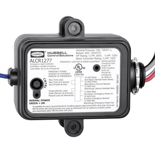 UL924 Automatic Load Relay, Product Type: Emergency load control relay, 0-10V Dimming, Black, Industry Standard(s): UL 924 Listed (Emergency Lighting), 120-277 VAC.