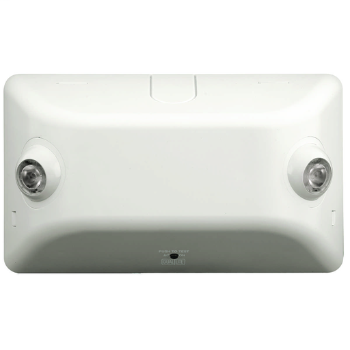 EV emergency light, Mounting Type: Wall or ceiling mount, Color: White, Number of Lamps: 2, Battery Type: Nickel Metal Hydride (NiMH), Battery Runtime: 90 min, Voltage Rating: 120/277 VAC, Environmental Conditions: Damp Location.