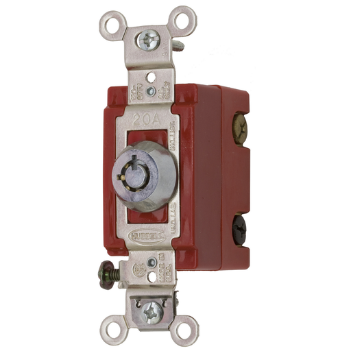 Switches and Lighting Controls, Industrial Grade, Barrel Key Locking Switch, General Purpose AC, Four Way, 20A 120/277V AC, Back and Side Wired, Chrome