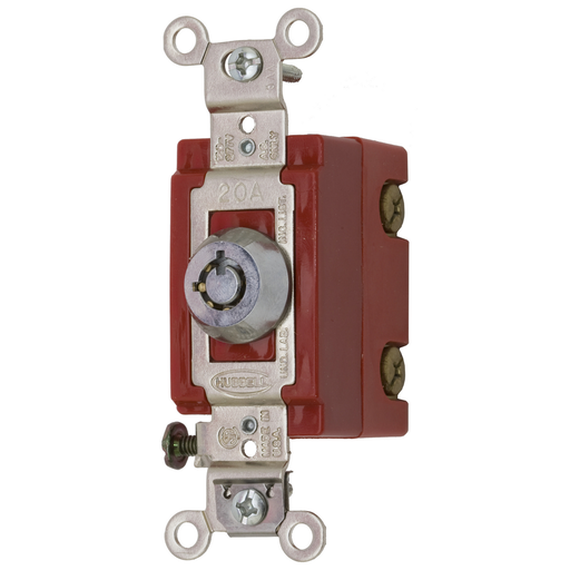 Switches and Lighting Controls, Industrial Grade, Barrel Key Locking Switch, General Purpose AC, Single Pole, 20A 120/277V AC, Back and Side Wired, Chrome