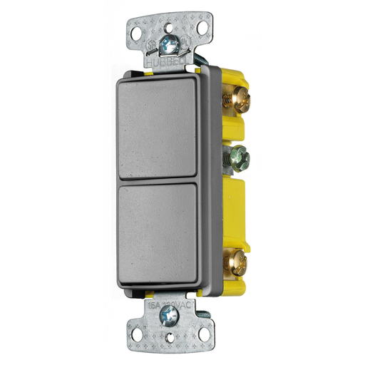 Switches and Lighting Controls, Combination Devices, Residential Grade, Decorator Series, 2) Single Pole Rockers, 15A 120V AC, Side Wired, Gray