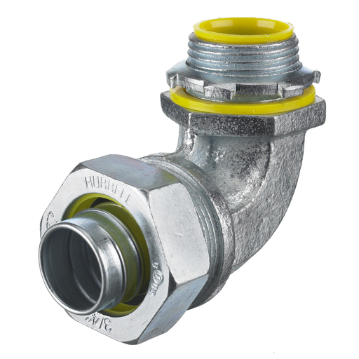 Kellems Wire Management, Liquidtight System, 90 Degree Male Liquid Tight Connector, 1", Steel, Insulated