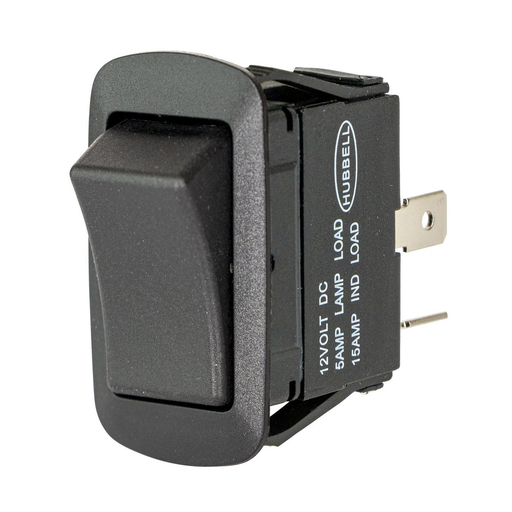 Switches and Lighting Controls, Marine Grade, Panel Mount and Specialty Switches, Rocker Type, Double Pole Single Throw, Reduced, 12V DC, Spade Terminals, Black