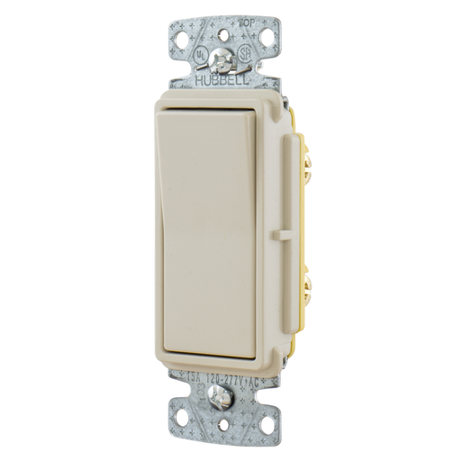 TradeSelect, Switches and Lighting Controls, Decorator Switch, Residential Grade, Rocker Switch, General Purpose AC, Single Pole, 15A 120/277V AC, Push Back and Side Wired