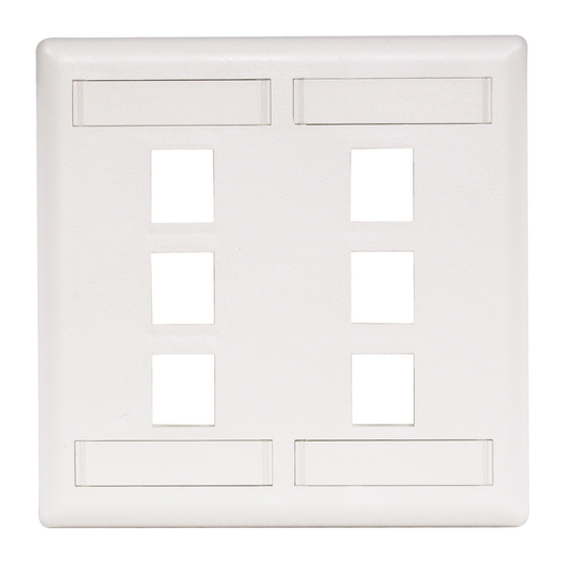 Phone/Data/Multimedia Face Plate, Face Plate, Rear-Loading, 6-Port, Double-Gang, White