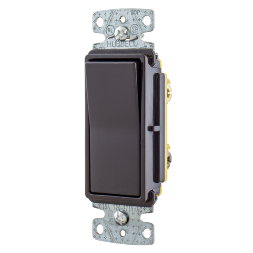 TradeSelect, Switches and Lighting Controls, Decorator Switch, Residential Grade, Rocker Switch, General Purpose AC, Three Way, 15A 120/277V AC, Push Back and Side Wired, Brown