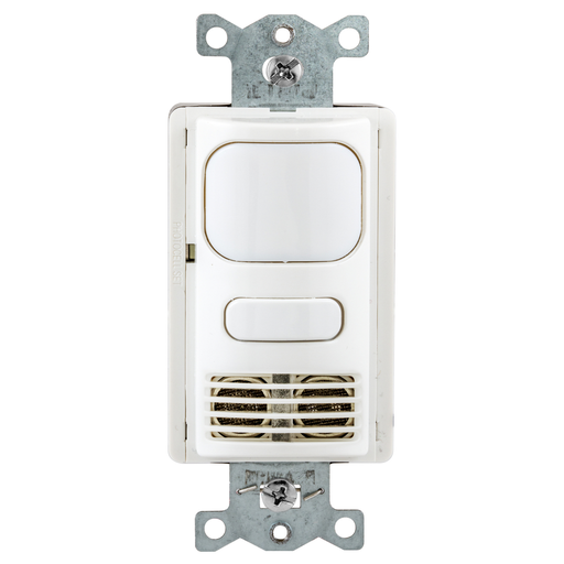 Occupancy Sensing Products, Wall Switch,Occupancy or Vacancy, Dual Tech, 1 Relay, 1000 Square Feet, 800WIncandescent, 1000W Fluorescent @ 120V AC, 1800W Fluorescent @ 277V AC,120/277V AC, With Photocell, White