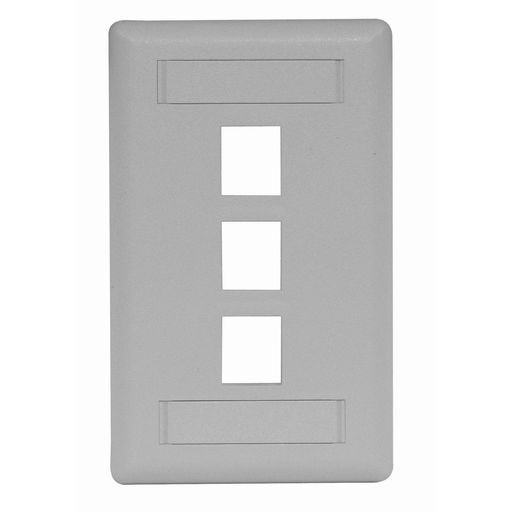 Phone/Data/Multimedia Faceplate, Face Plate, Rear-Loading, 3-Port, Single-Gang, Gray