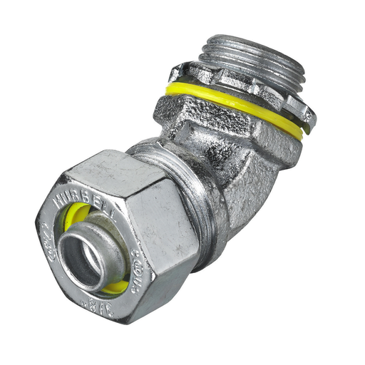 Kellems Wire Management, Liquidtight System, 45 Degree Male Liquid Tight Connector, 3/8", Steel, Non-Insulated