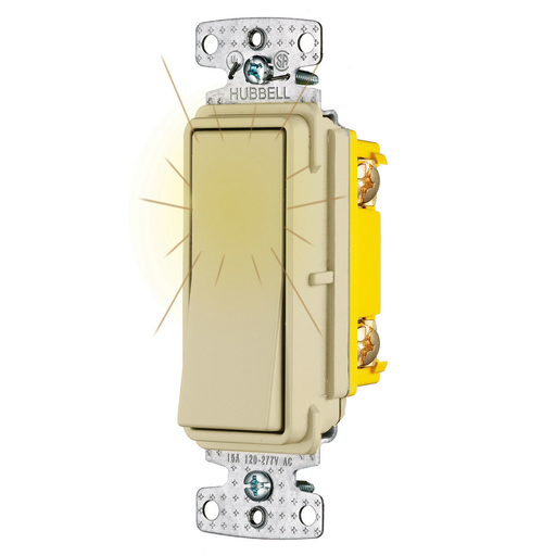 TradeSelect, Switches and Lighting Controls, Rocker, Pilot, Single Pole, 15A 120V AC, Ivory