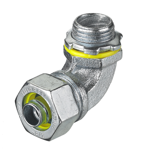 Kellems Wire Management, Liquidtight System, 90 Degree Male Liquid Tight Connector, 3/8", Steel, Non-Insulated