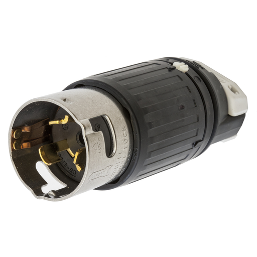 Locking Devices, Twist-Lock®, Industrial, Male Plug, 50A 3-Phase 480V AC, 3-Pole 4-Wire Grounding, Non-NEMA, Screw Terminal, Black and White