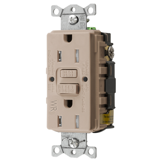 DISCONTINUED - Power Protection Devices, Receptacle, Self Test, GFCI, Commercial Grade, 15A 125V, 2-Pole 3-Wire Grounding, 5- 15R, Almond