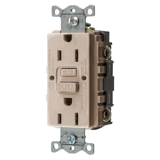 DISCONTINUED - Power Protection Devices, Receptacle, Self Test, GFCI, WR, Commercial Grade, 15A 125V, 2-Pole 3-Wire Grounding, 5-15R, Almond