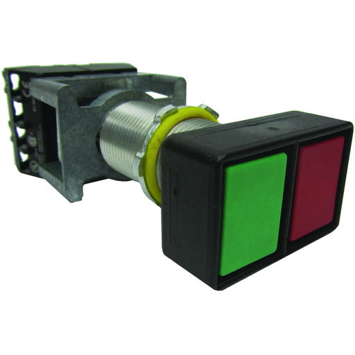 G Series - Aluminum Long Maintained Contact Double Push Button Operator- Green And Red Buttons With "Start - Stop"/Blank Nameplate - 2NO/2NC Contact Rating