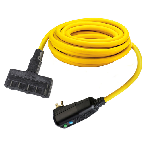 Power Protection Products, GFCI Linecords, Commercial, Auto Set, 15A 120V AC, 5-15R, 25' Cord Length, 4- 6 mA Trip Level, Yellow