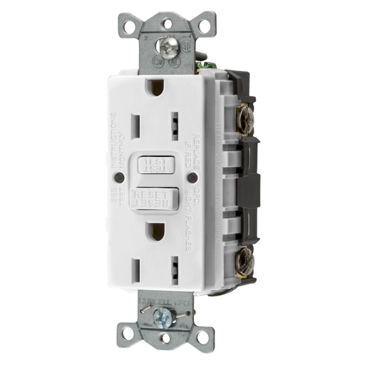 Power Protection Devices, Receptacle, Self Test, GFCI, 15A 125V, 2-Pole 3-Wire Grounding, 5-15R, White
