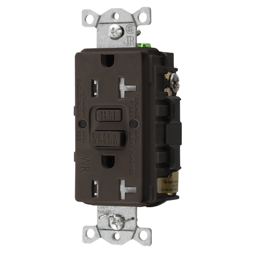 Power Protection Devices, Receptacle, Self Test, GFCI, Commercial Grade, 20A 125V, 2-Pole 3-Wire Grounding, 5- 20R, Brown