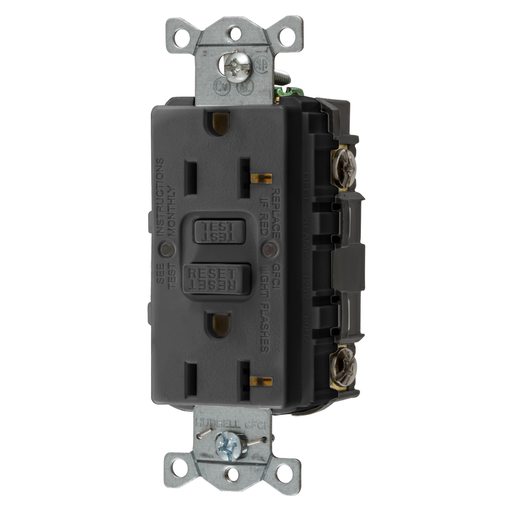 Power Protection Devices, Receptacle, Self Test, GFCI, 20A 125V, 2-Pole 3-Wire Grounding, 5-20R, Black