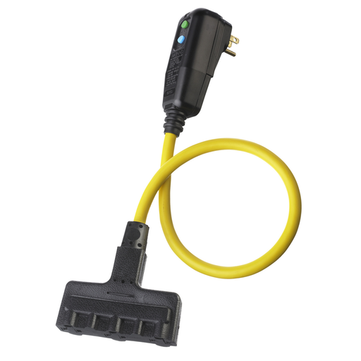 Power Protection Products, GFCI Linecord, Commercial, Manual Set, 15A 120V AC, 5-15R, 2' Cord Length, 4-6 mA Trip Level, Black and Yellow