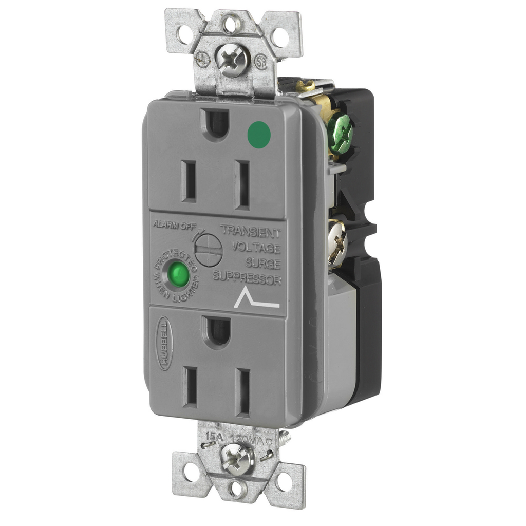 Hubbell HBL8262GYSADUP SPD Receptacle, HG, 15A 125V, 515R, GY Cooper