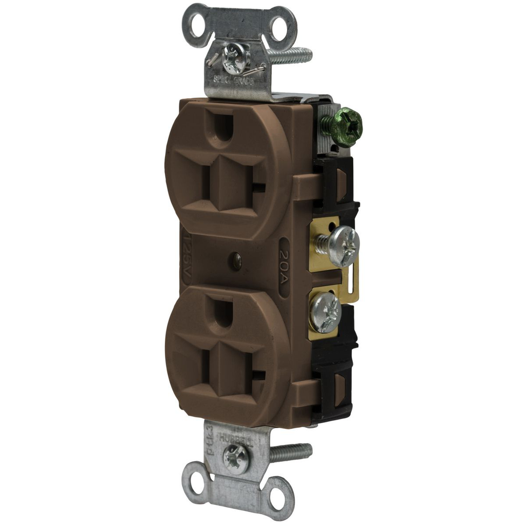 Mayer-Straight Blade Devices, Receptacles, Duplex, Commercial/Industrial Grade, 2-Pole 3-Wire Grounding, 20A 125V, 5-20R, Brown-1