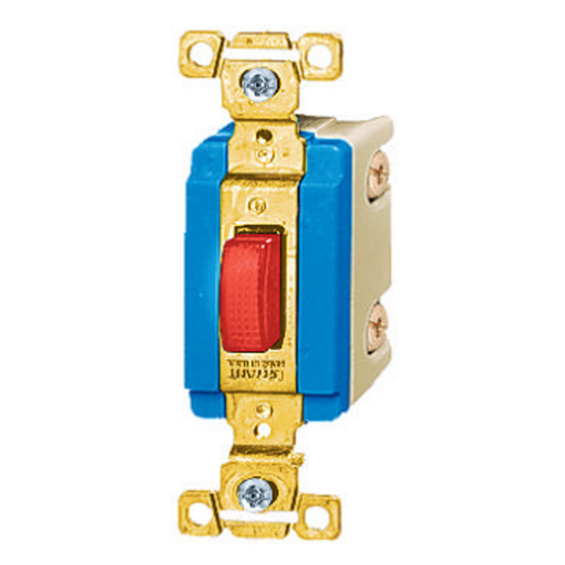 Switches and Lighting Controls, Industrial Grade, Toggle Switches, General Purpose AC, Jewel and Pilot Light 120/277V AC, Back and Side Wired, Red