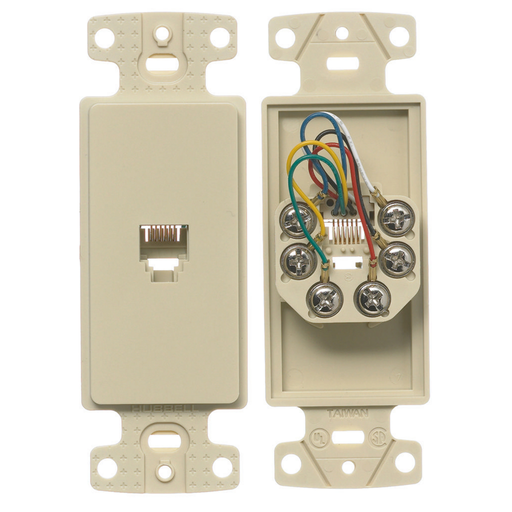 Plates, 1-Gang Frame, With Jack, 6- Position 6-Conductor, Screw Terminal, Electric Ivory