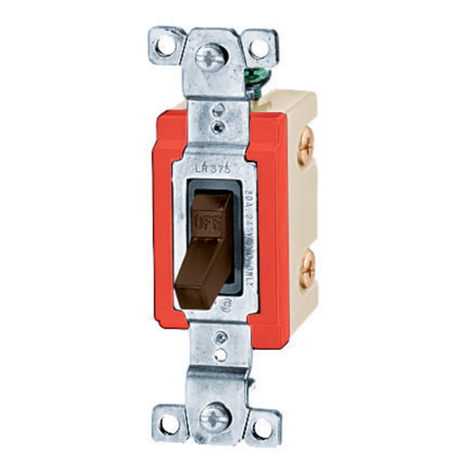Switches and Lighting Controls, Industrial Grade, Toggle Switches, General Purpose AC, Three Way, 20A 347V AC, Terminal Screws, Brown