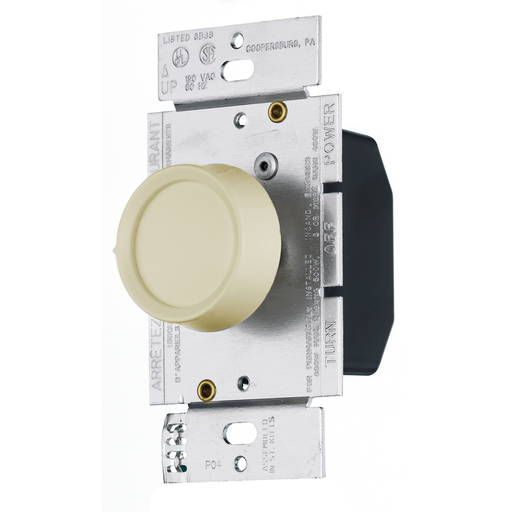 Switches and Lighting Controls, Dimmer, Rotary, Single Pole, 600W 120V AC, Ivory
