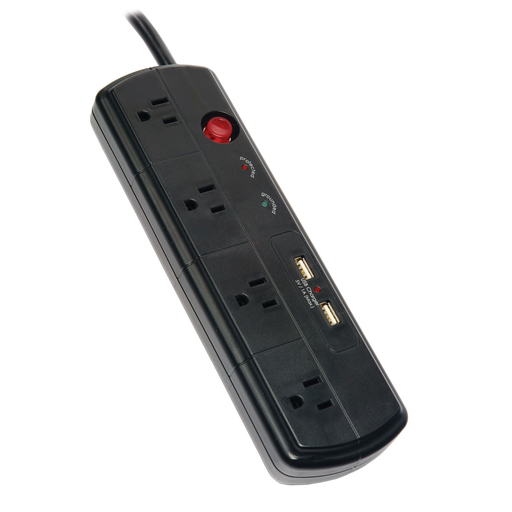 Mayer-Surge Protective Devices, SPIKESHIELDTVSS Plug Strips, 4 Outlet, 2.4A USB, 1050 Joules, 6' Cord, Black-1