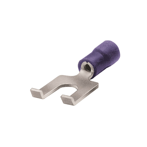 Copper Terminal, Flanged Fork Tongue, 16-14 AWG, #8-#10 Stud, Vinyl Insulated, Tin Plated
