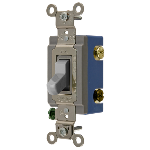 Switches and Lighting Controls, Extra Heavy Duty Industrial Grade, Toggle Switches, General Purpose AC, Four Way, 15A 120/277V AC, Back and Side Wired, Gray Toggle