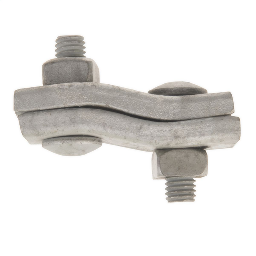 Curved clamping members provide a more positive hold of the strand for guy deadend applications.