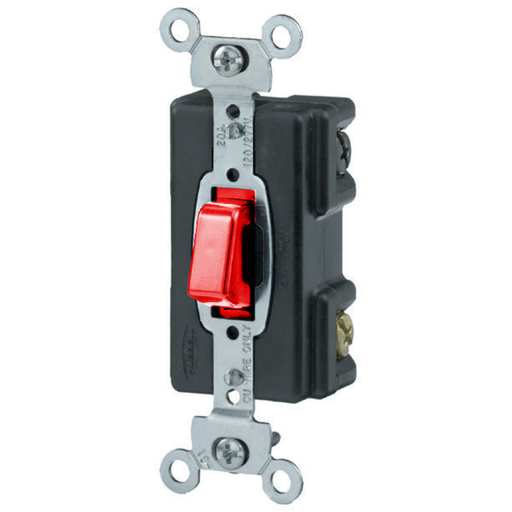 Switches and Lighting Controls, Pilot Lighted Industrial Grade, PresSwitch, General Purpose AC, Three Way, 20A 120/277V AC, Screw Terminals, Red
