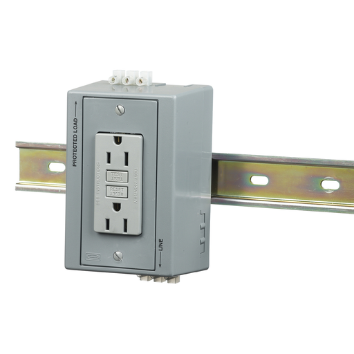 Mayer-DIN Rail Utility Box, Complete Unit- GFCI, 1) 15A 125V, 2-Pole 3-Wire Grounding, 5-15R, Gray-1
